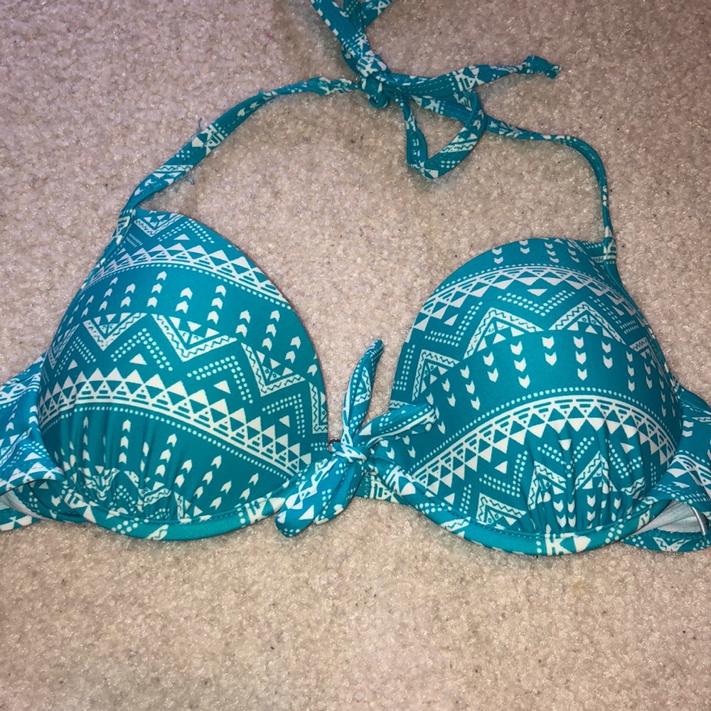 Blue pattern bikini top